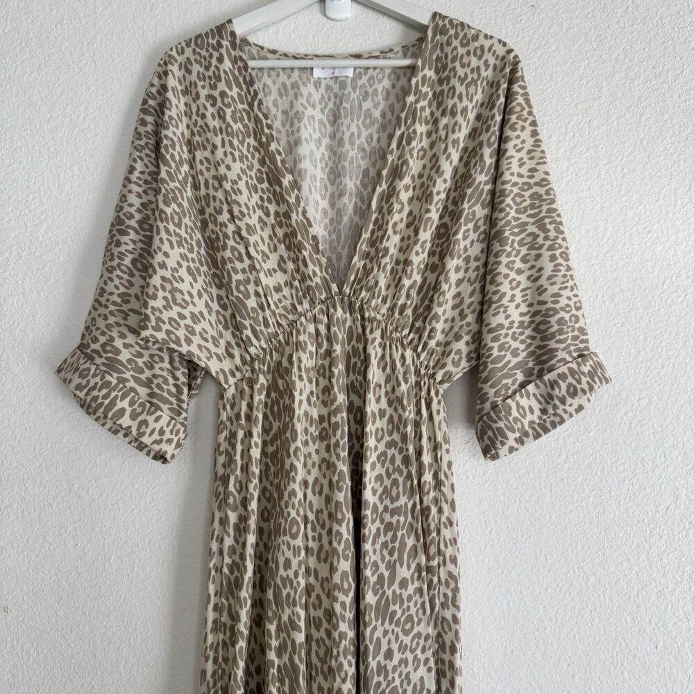 Girl and The Sun Verity Maxi Dress Deep VNeck Cream Muted Leopard Euro Trip Sz M - Picture 2 of 16